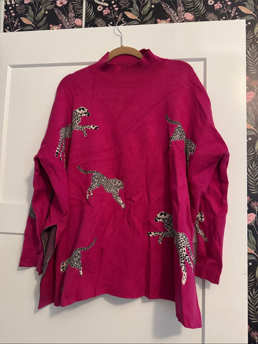 entro Hot Pink Leopard Motif Mock Neck Sweater